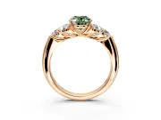 Cluster Engagement Ring Setting for Fancy Green Oval Center with Round Cut Accent Frame and Prong Head in Rose Gold