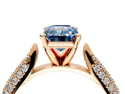 Solitaire Engagement Ring Setting for Fancy Blue Emerald Cut Center with Multi-Row Accents and Prong Head in Rose Gold