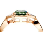 Cluster Engagement Ring Setting for Fancy Green Emerald Cut Center with Milgrain Shoulder Clusters and Prong Head in Rose Gold
