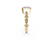 Milgrain Bezel Engagement Ring Setting for Fancy Pink Asscher Cut Center with Marquise Stations and Bezel Head in Yellow Gold