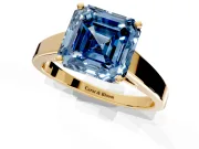 Solitaire Engagement Ring Setting for Fancy Blue Asscher Cut Center with Tapered Split Shoulders and Prong Head in Yellow Gold