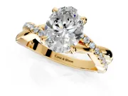Solitaire Engagement Ring Setting for Oval Center with Half-Pave Crossover Band and Prong Head in Yellow Gold