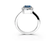Halo Engagement Ring Setting for Fancy Blue Asscher Cut Center with Inner Milgrain Border and Prong Head in Platinum