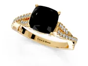 Solitaire Engagement Ring Setting for Fancy Black Cushion Cut Center with Twisted Pave Split Shank and Prong Head in Yellow Gold