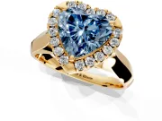 Halo Engagement Ring Setting for Fancy Blue Heart-Shaped Center with Square Band and Prong Head in Yellow Gold