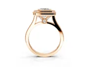 Halo Engagement Ring Setting for Princess Cut Center with Milgrain Frame, Pave Band and Prong Head in Rose Gold