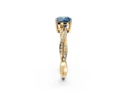 Solitaire Engagement Ring Setting for Fancy Blue Cushion Cut Center with Twisted Pave Band and Prong Head in Yellow Gold