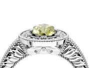 Milgrain Halo Engagement Ring Setting for Fancy Yellow Pear-Shaped Center with Pave Band and Prong Head in Platinum