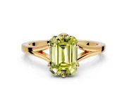 Solitaire Engagement Ring Setting for Fancy Yellow Emerald Cut Center with Plain Split Shank and Prong Head in Yellow Gold