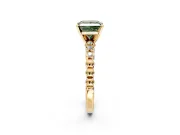 Solitaire Engagement Ring Setting for Fancy Green Princess Cut Center with Bezel-Dot Beaded Band and Prong Head in Yellow Gold