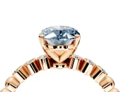 Solitaire Engagement Ring Setting for Fancy Blue Oval Center with Bezel-Dot Beaded Band and Prong Head in Rose Gold