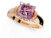 Solitaire Engagement Ring Setting for Fancy Pink Princess Cut Center with Wide Band, Pave Collar and Prong Head in Rose Gold