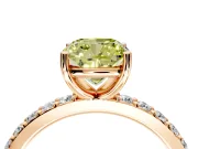 Solitaire Engagement Ring Setting for Fancy Yellow Cushion Cut Center with Round Cut Pave Band and Prong Head in Rose Gold