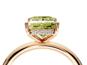 Hidden Halo Engagement Ring Setting for Fancy Yellow Princess Cut Center with Thin Rounded Band and Prong Head in Rose Gold