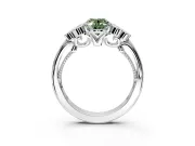 Cluster Engagement Ring Setting for Fancy Green Oval Center with Bezel Accent Clusters and Prong Head in White Gold