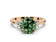 3 Stone Engagement Ring Setting for Fancy Green Round Cut Center with Wide Plain Band and Prong Head in Rose Gold