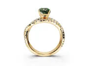 Solitaire Engagement Ring Setting for Fancy Green Radiant Cut Center with Woven 3-Strand Pave Band and Prong Head in Yellow Gold