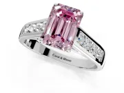 Solitaire Engagement Ring Setting for Fancy Pink Emerald Cut Center with Round Cut Channel Band and Prong Head in White Gold