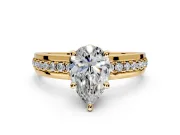 Solitaire Engagement Ring Setting for Pear-Shaped Center with Raised Channel Band and Prong Head in Yellow Gold