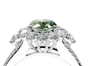 Halo Engagement Ring Setting for Fancy Green Oval Center with Two-Strand Split Shank and Prong Head in White Gold