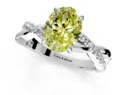 Crossover Engagement Ring Setting for Fancy Yellow Oval Center with Pave and Plain Strands and Prong Head in Platinum