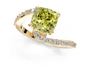 Solitaire Engagement Ring Setting for Fancy Yellow Cushion Cut Center with Pave Bypass Swirl Band and Prong Head in Yellow Gold