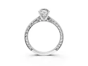 Solitaire Engagement Ring Setting for Marquise Center with Engraved Milgrain Band and Prong Head in Platinum