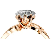 Solitaire Engagement Ring Setting for Heart-Shaped Center with Pave and Plain Crossover Band and Prong Head in Rose Gold