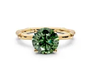 Solitaire Engagement Ring Setting for Fancy Green Round Cut Center with Bamboo Band and Prong Head in Yellow Gold