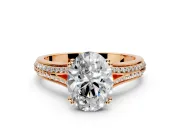 Solitaire Engagement Ring Setting for Oval Center with Pave Rail Split Shank and Prong Head in Rose Gold