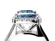 Halo Engagement Ring Setting for Fancy Blue Princess Cut Center with Square Band and Prong Head in Platinum