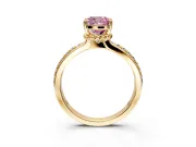 Solitaire Engagement Ring Setting for Fancy Pink Cushion Cut Center with Raised Channel Band and Prong Head in Yellow Gold