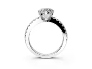 Solitaire Engagement Ring Setting for Heart-Shaped Center with Single Row Accent Band and Prong Head in Sterling Silver