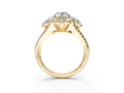 Halo Engagement Ring Setting for Oval Center with Two-Strand Split Shank and Prong Head in Yellow Gold