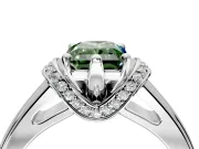 Solitaire Engagement Ring Setting for Fancy Green Radiant Cut Center with Wide Band, Pave Collar and Prong Head in White Gold