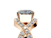Halo Engagement Ring Setting for Emerald Cut Center with Pave Infinity Twist Band and Prong Head in Rose Gold