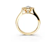 Halo Engagement Ring Setting for Pear-Shaped Center with Milgrain Pave Band and Bezel Head in Yellow Gold