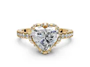 Halo Engagement Ring Setting for Heart-Shaped Center with Openwork Halo, Pave Band and Prong Head in Yellow Gold
