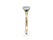 Solitaire Engagement Ring Setting for Fancy Blue Asscher Cut Center with Bezel Station Band and Prong Head in Yellow Gold