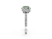 Floral Halo Engagement Ring Setting for Fancy Green Asscher Cut Center with Pave Band and Prong Head in White Gold