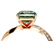 Side Accent Engagement Ring Setting for Fancy Green Asscher Cut Center with Accent Shoulders and Prong Head in Rose Gold