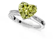 Solitaire Engagement Ring Setting for Fancy Yellow Heart-Shaped Center with Engraved Milgrain Band and Prong Head in Platinum
