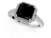 Halo Engagement Ring Setting for Fancy Black Asscher Cut Center with Narrowing Pave Band and Prong Head in Sterling Silver