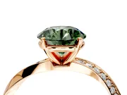 Side Accent Engagement Ring Setting for Fancy Green Round Cut Center with Accent Shoulders and Prong Head in Rose Gold