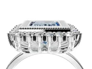 Halo Engagement Ring Setting for Fancy Blue Princess Cut Center with Milgrain Bezel Rim, Plain Band and Prong Head in White Gold