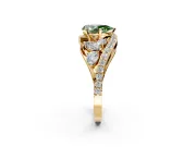Halo Engagement Ring Setting for Fancy Green Pear-Shaped Center with Marquise and Pave Bypass Band and Prong Head in Yellow Gold