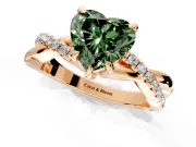 Solitaire Engagement Ring Setting for Fancy Green Heart-Shaped Center with Half-Pave Crossover Band and Prong Head in Rose Gold