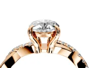 Solitaire Engagement Ring Setting for Oval Center with Half-Pave Crossover Band and Prong Head in Rose Gold