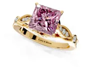 Solitaire Engagement Ring Setting for Fancy Pink Princess Cut Center with Marquise and Bezel Accents and Prong Head in Yellow Gold