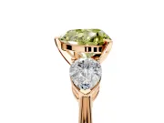 3 Stone Engagement Ring Setting for Fancy Yellow Heart-Shaped Center with Large Pear-Shaped Accents and Prong Head in Rose Gold